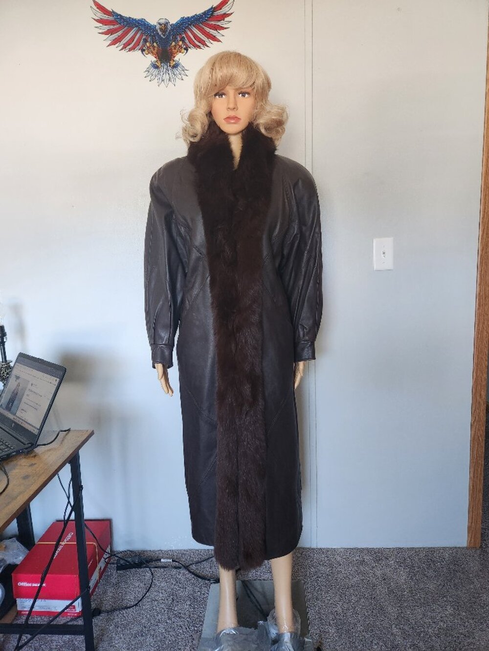#779 Leather/fox fur coat